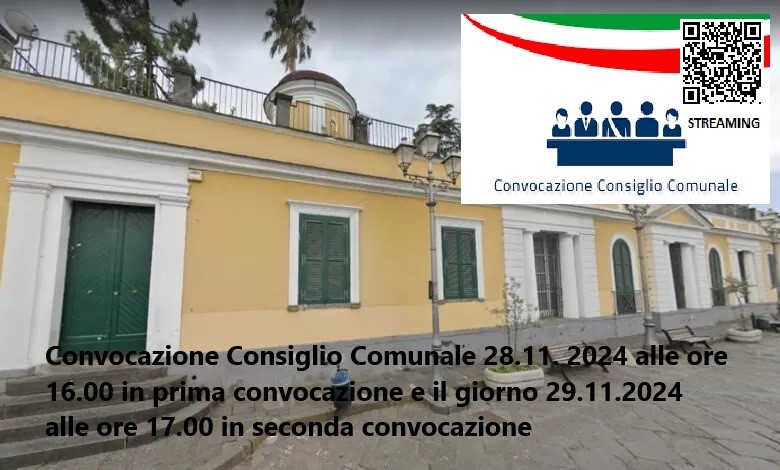 Convocazione Consiglio Comunale 28.11. 2024 alle ore 16.00 in prima convocazione e il giorno 29.11.2024 alle ore 17.00 in seconda convocazione 