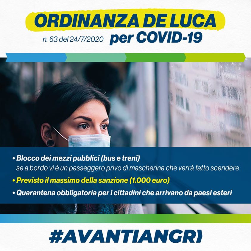 COVID-19, ORDINANZA n. 63 del 24/7/2020